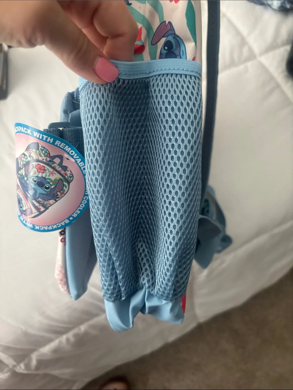 Disney Light Blue Stitch Kids Backpack with Floral Print